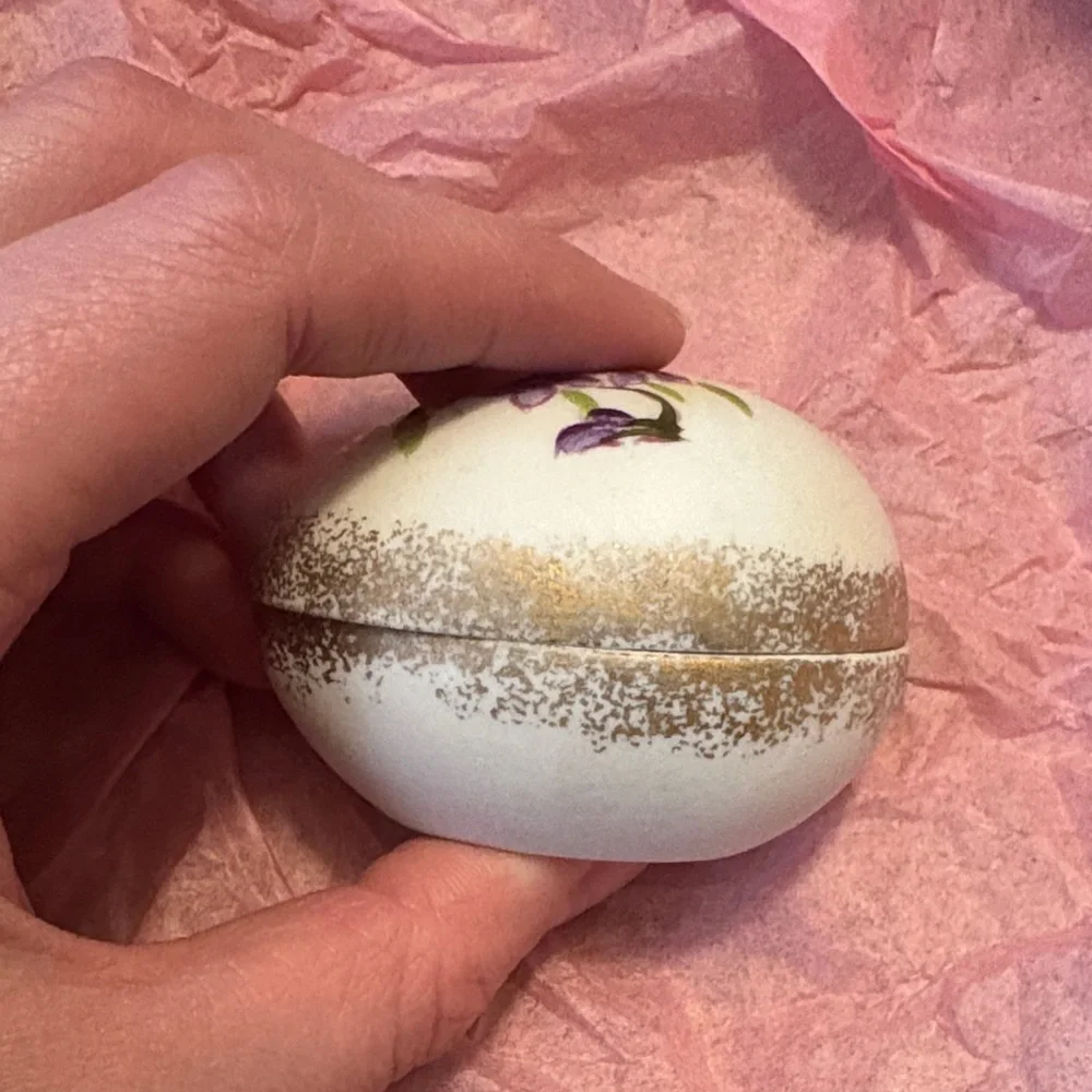 Hand-Painted Floral Egg Trinket Box in White and Purple